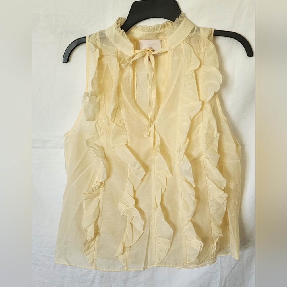 Cinq A Sept, Dallin Ruffled Tie-Neck Sleeveless Cotton Silk Top